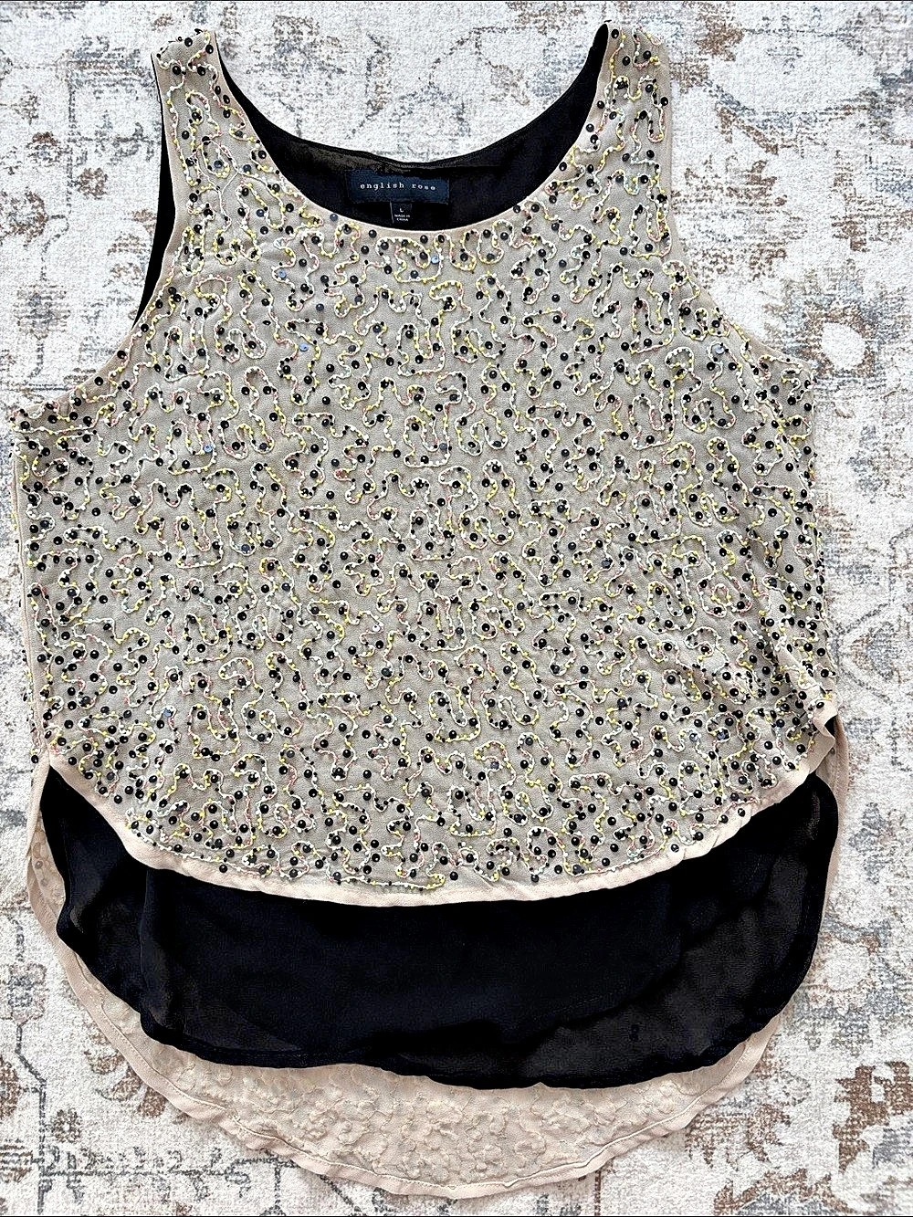 english rose Embellished/embroidered Tank Top in Gray & Black Size Medium
